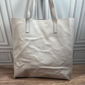 Yonka Paris Tote Bag Light Beige Faux Leather "LA VIE en Rose" Gold Logo Shopper